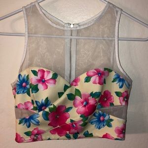 Women’s Short Sleeve Slim Fit Floral Crop Top
